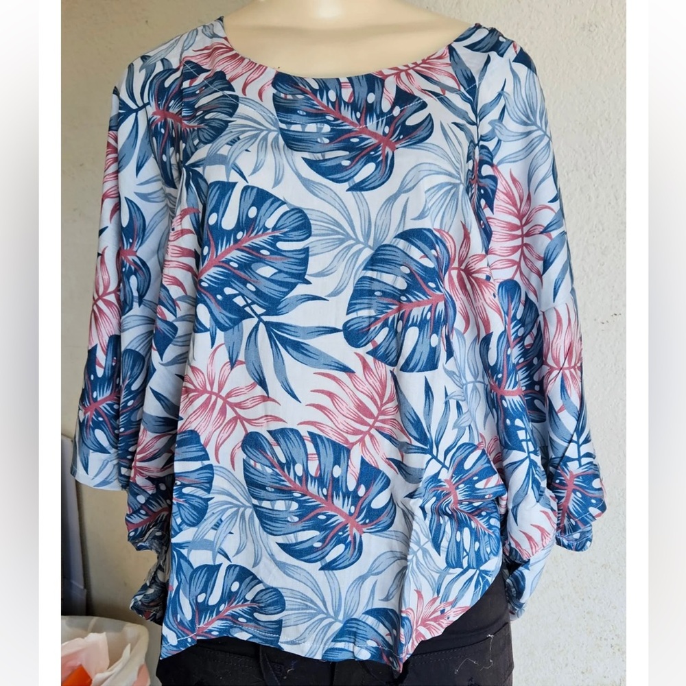 Floral Blue and Pink Women's Top